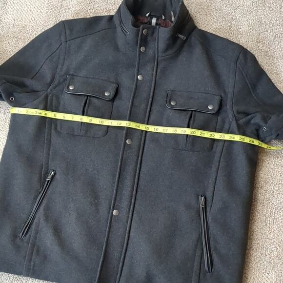Cole Haan Men's Signature Melton Gray Wool Blend Trucker Coat M - Picture 3 of 10